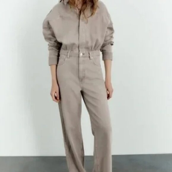 Zara TRF Long Denim Jumpsuit - Picture 2 of 10